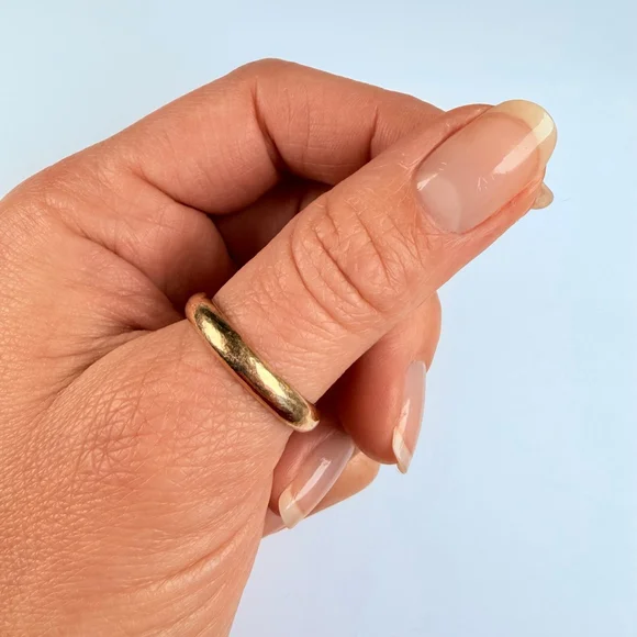 14K Solid Yellow Gold Frederick Goldman Classic Solid 4MM Band Vintage Ring SZ 9 - Picture 2 of 9